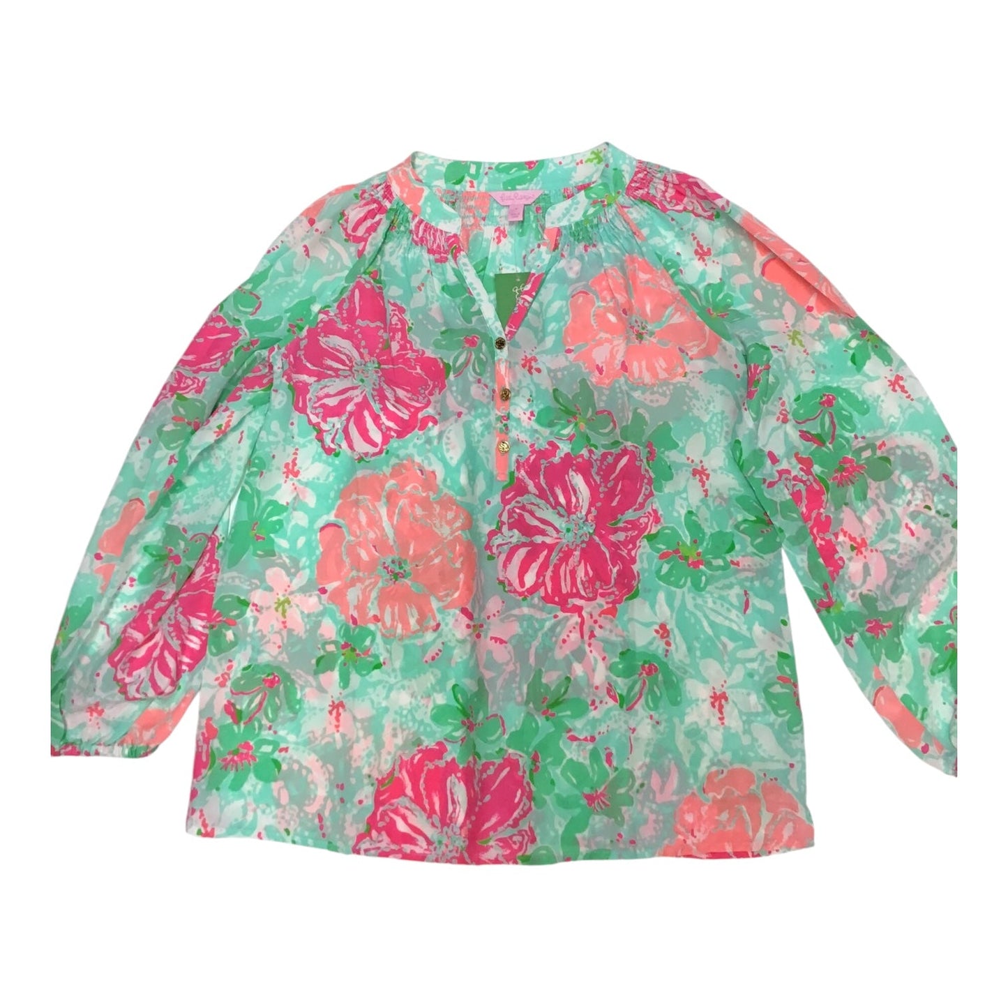 Blouse Long Sleeve By Lilly Pulitzer In Green & Pink, Size: S