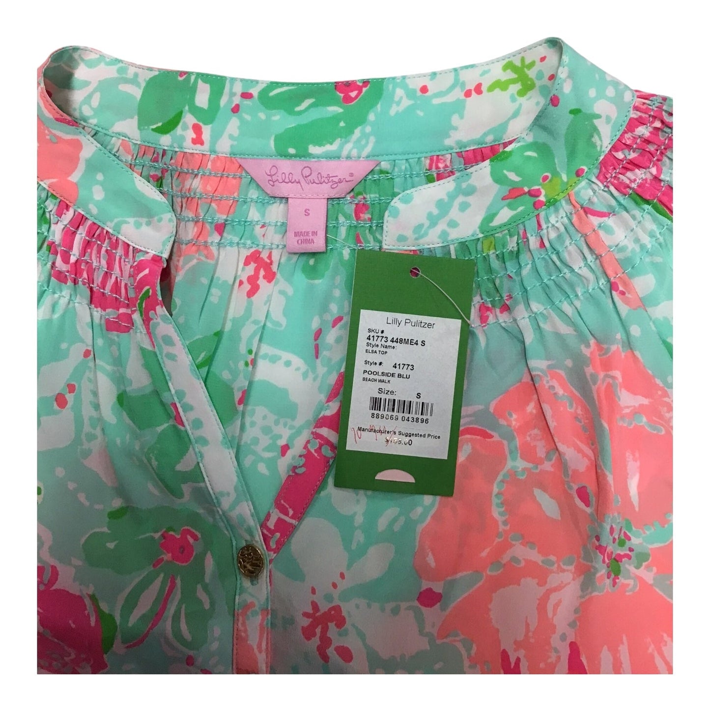 Blouse Long Sleeve By Lilly Pulitzer In Green & Pink, Size: S