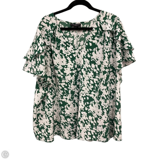 Top Short Sleeve By Lane Bryant In Green & White, Size: 4x