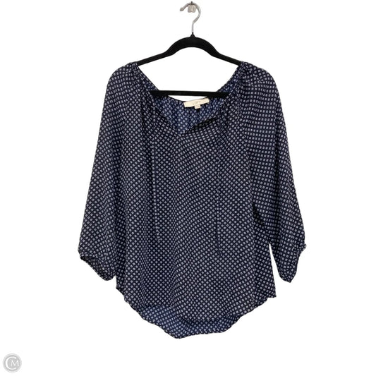 Blouse 3/4 Sleeve By Loft In Blue & White, Size: L