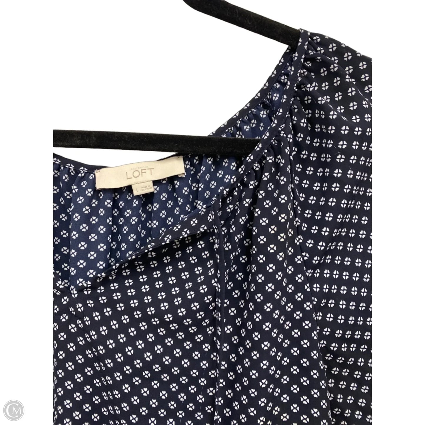 Blouse 3/4 Sleeve By Loft In Blue & White, Size: L