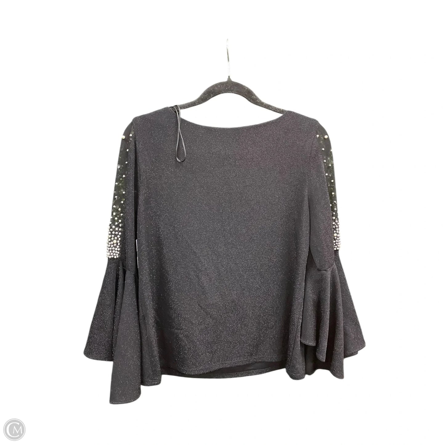 Blouse Long Sleeve By Alex Evenings In Black & Silver, Size: Mp