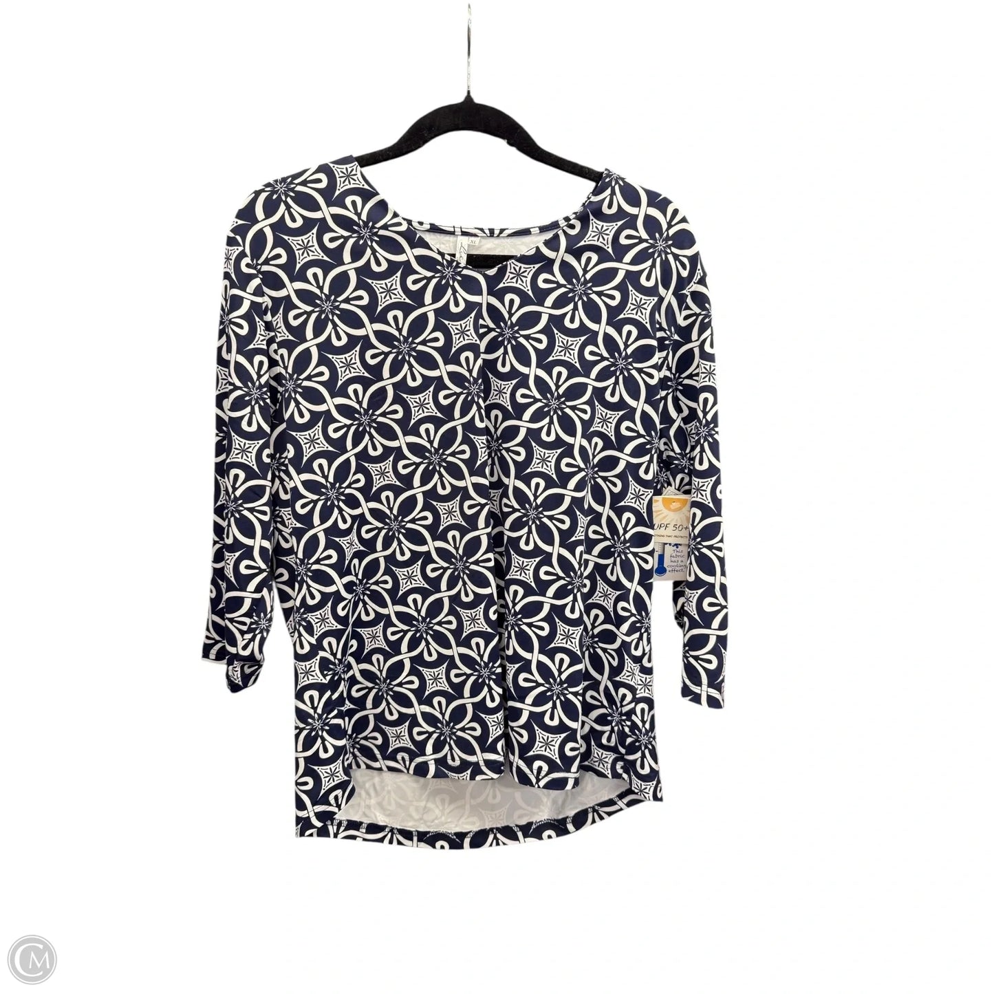 Top 3/4 Sleeve By Lulu B In Blue & White, Size: Xl