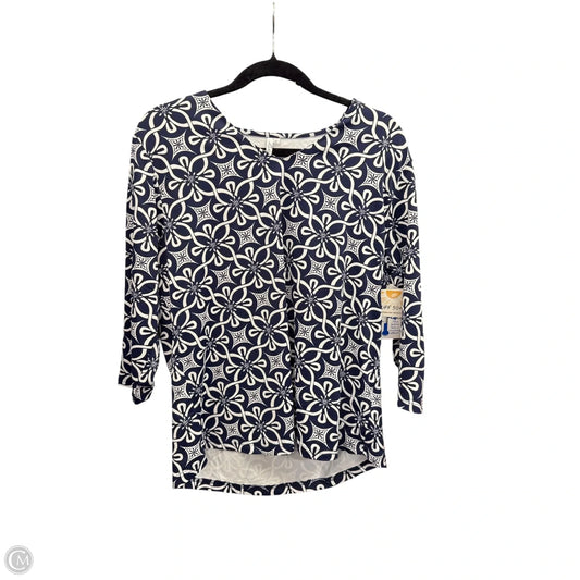 Top 3/4 Sleeve By Lulu B In Blue & White, Size: Xl