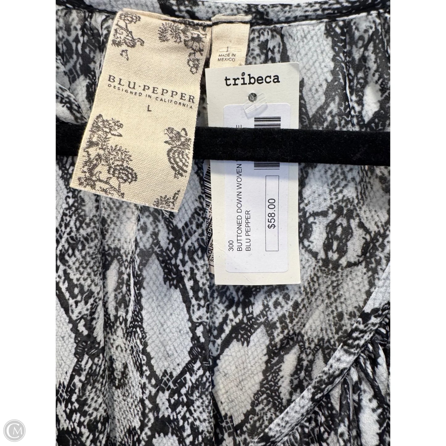 Blouse Short Sleeve By Blu Pepper In Snakeskin Print, Size: L