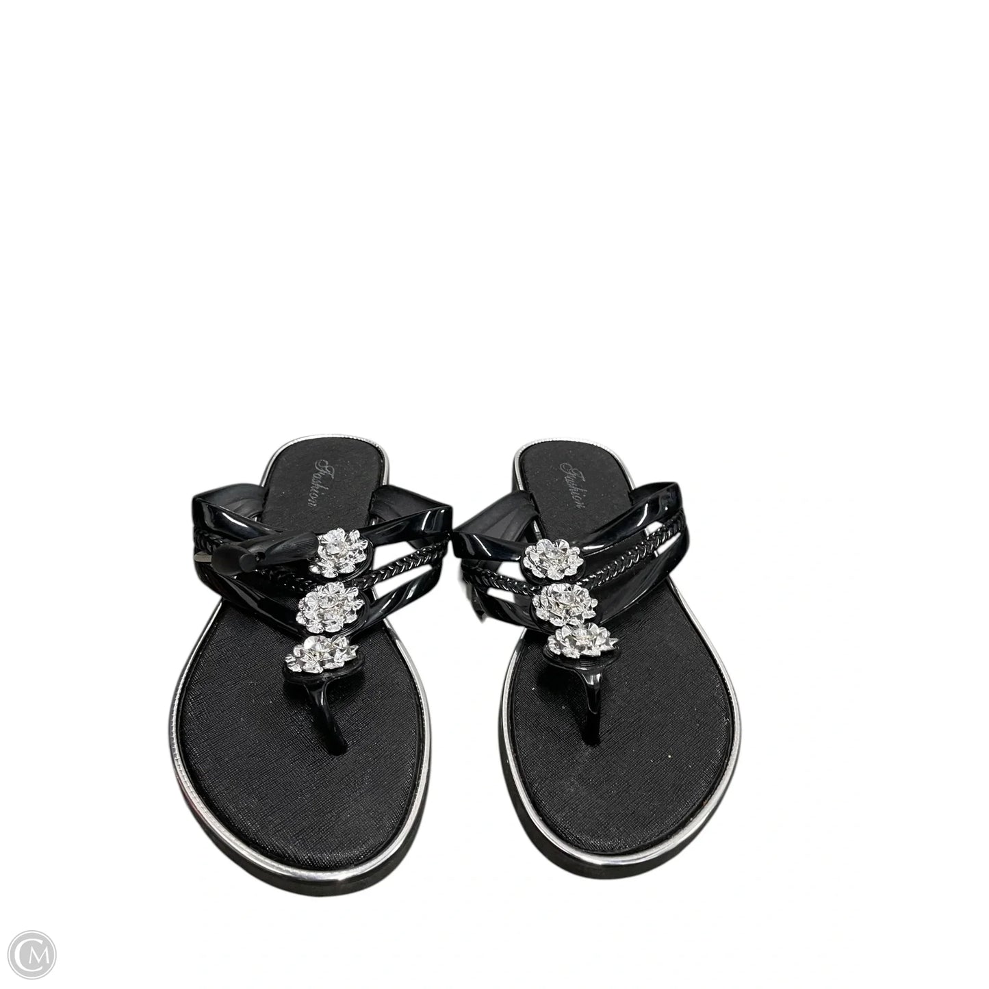 Sandals Flats By Clothes Mentor In Black & Silver, Size: 11.5