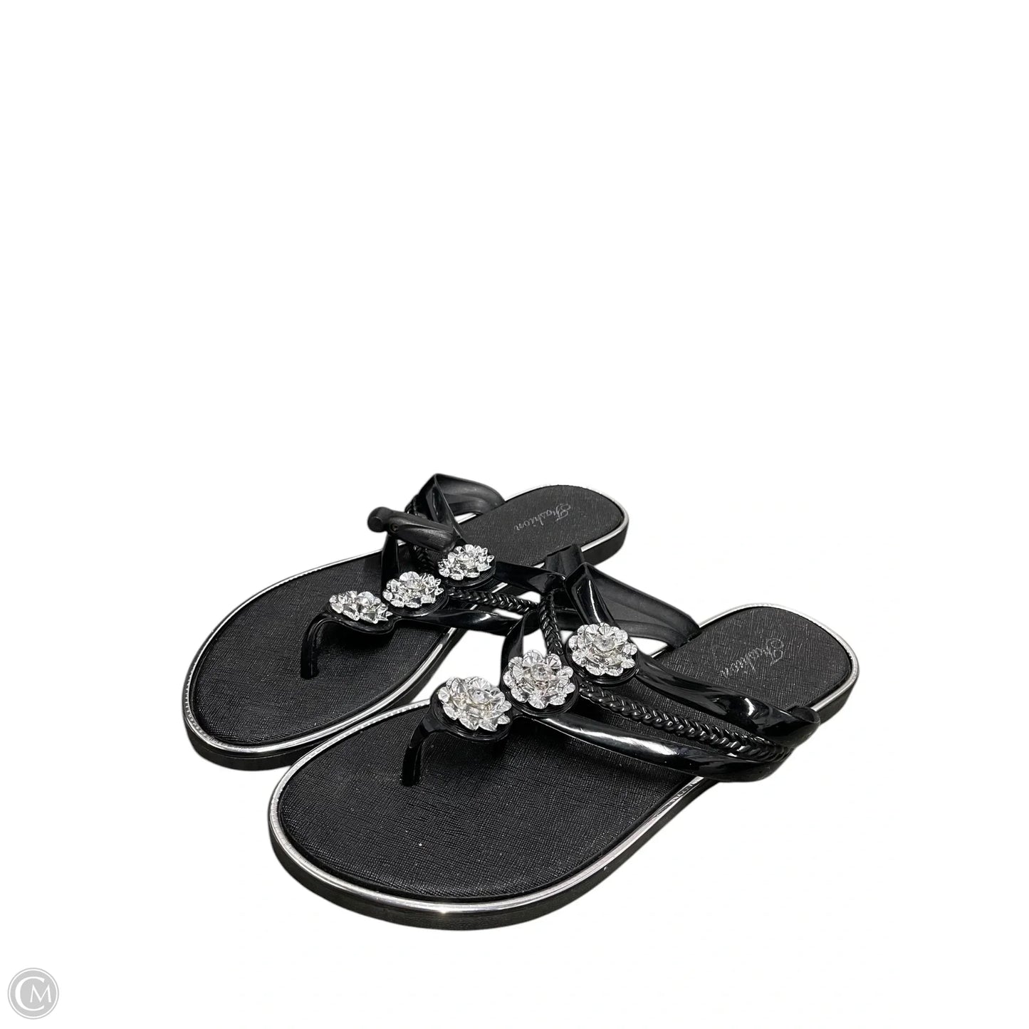 Sandals Flats By Clothes Mentor In Black & Silver, Size: 11.5