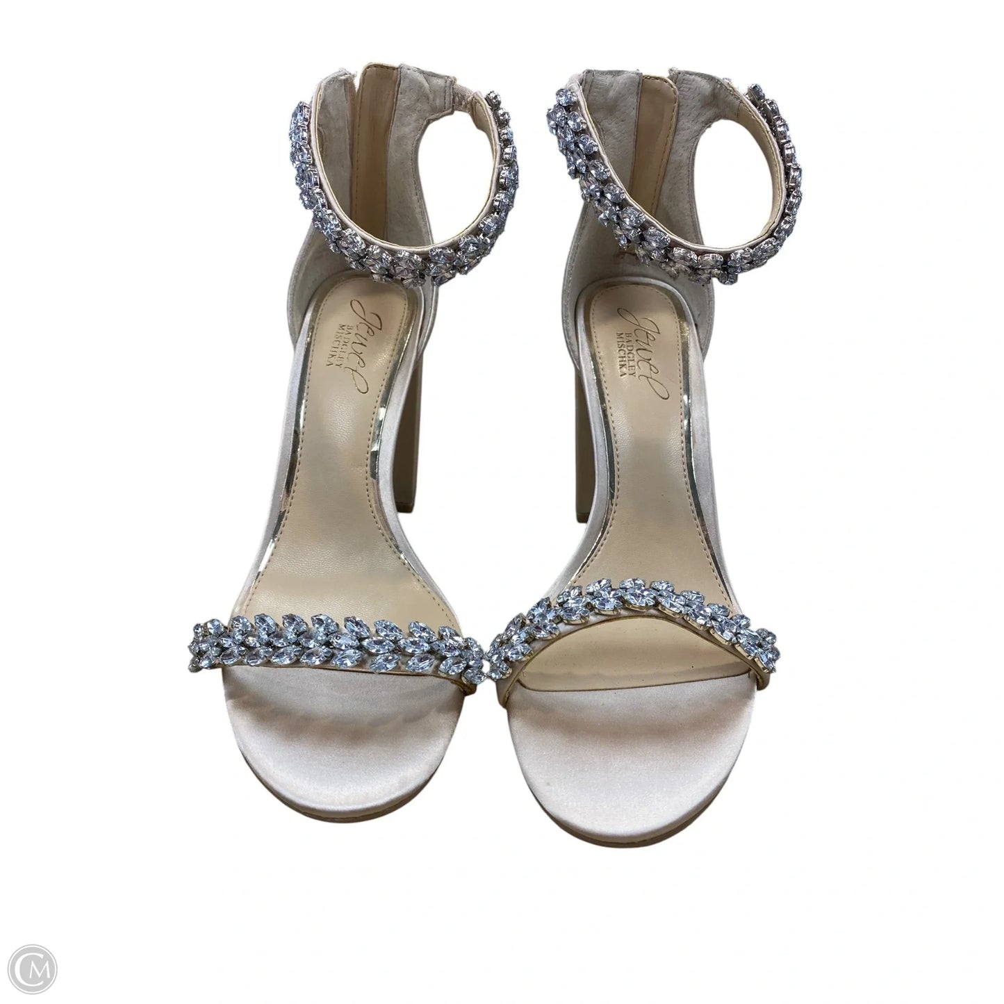 Shoes Heels Block By Badgley Mischka In Silver & Tan, Size: 7.5