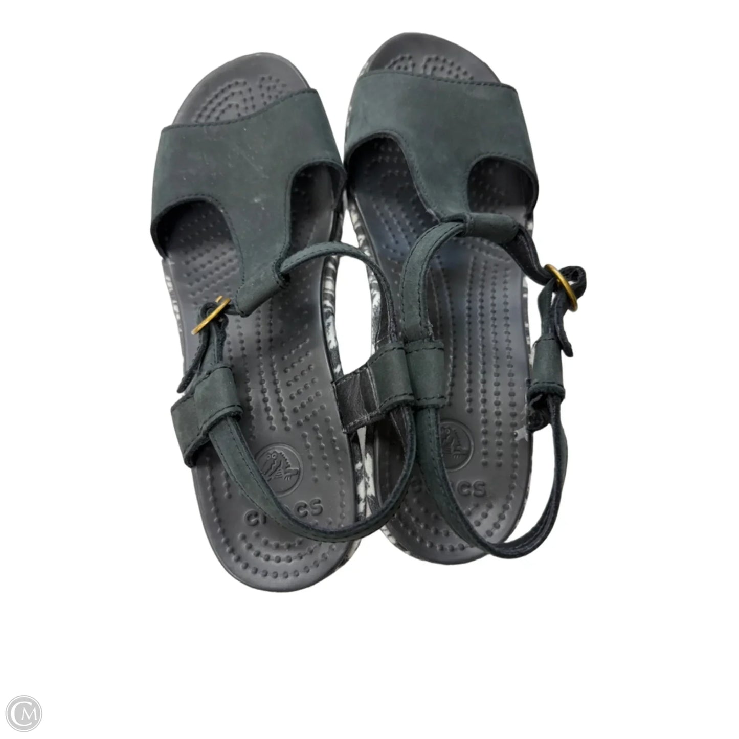 Sandals Heels Wedge By Crocs In Black & White, Size: 8