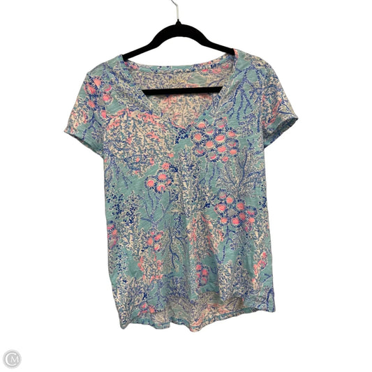 Top Short Sleeve Designer By Lilly Pulitzer In Blue & Pink, Size: S