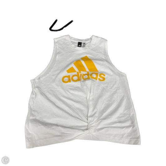 Athletic Tank Top By Adidas In White & Yellow, Size: L