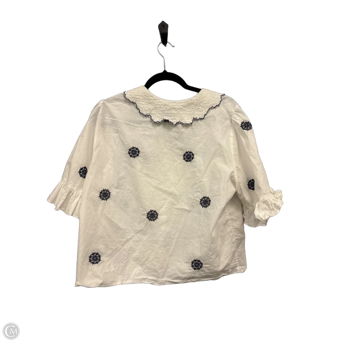 Top Short Sleeve By Zara In Blue & White, Size: L