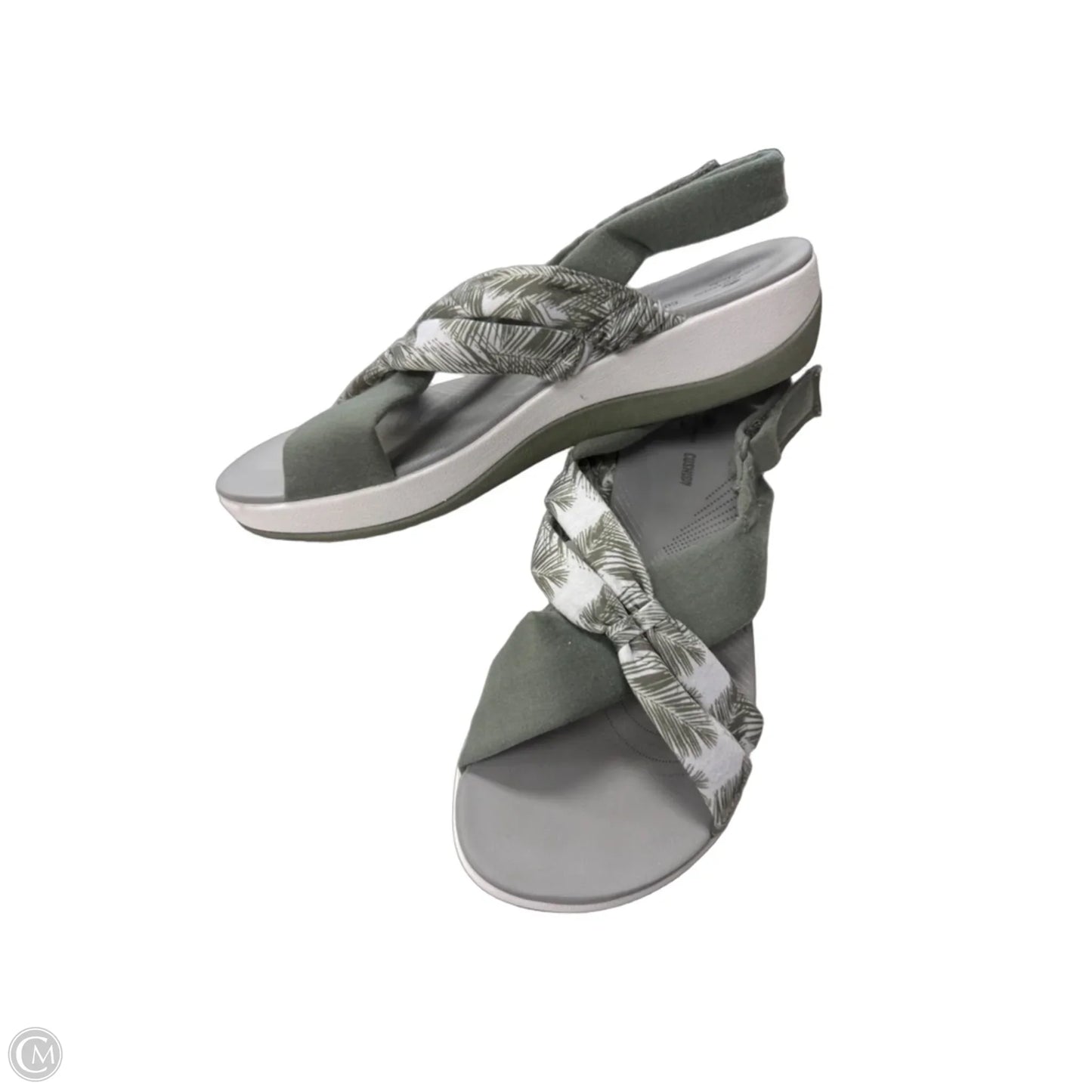 Sandals Heels Platform By Clarks In Green & White, Size: 6.5
