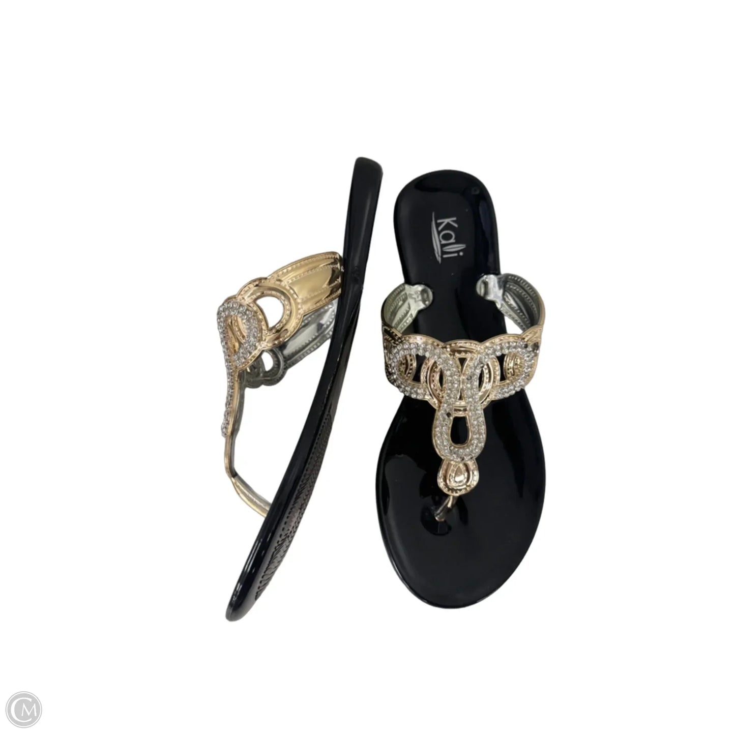 Sandals Flats By Clothes Mentor In Black & Gold, Size: 7