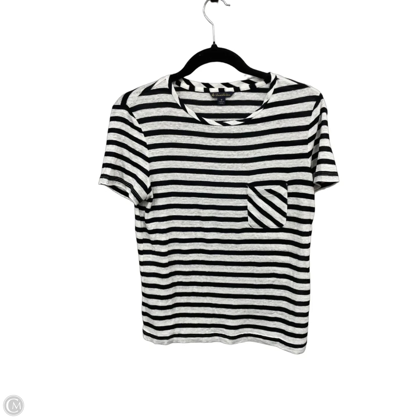 Top Short Sleeve By Brooks Brothers In Black & White, Size: M