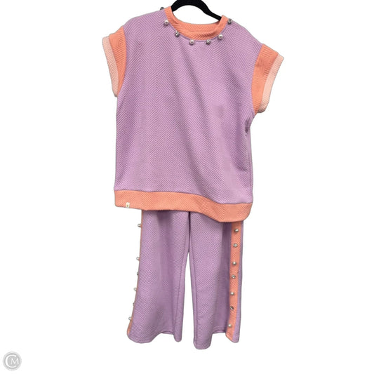 Pants Set 2pc By Simply Southern In Orange & Purple, Size: L