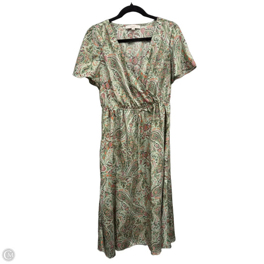 Dress Casual Midi By Loft In Green & Orange, Size: M