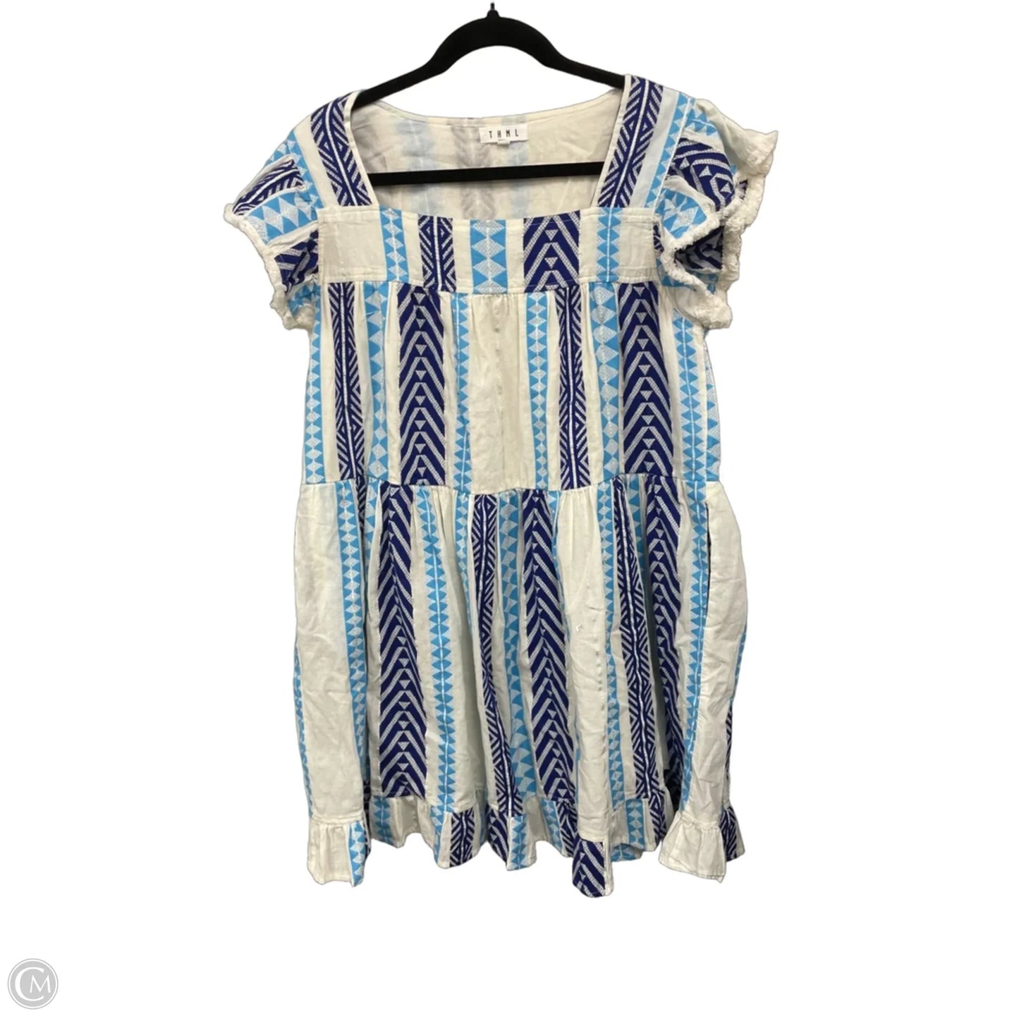 Dress Casual Short By Thml In Blue & Cream, Size: L