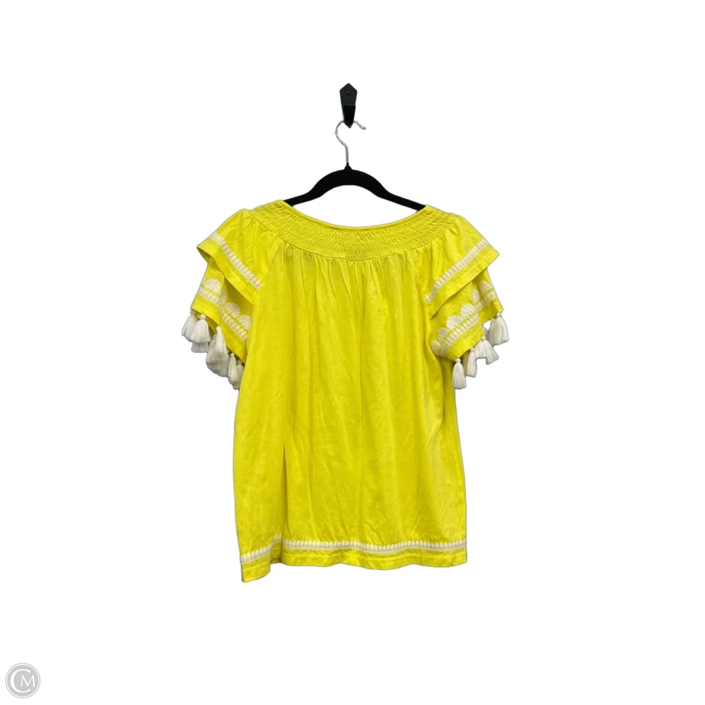 Top Short Sleeve Designer By Lilly Pulitzer In White & Yellow, Size: S