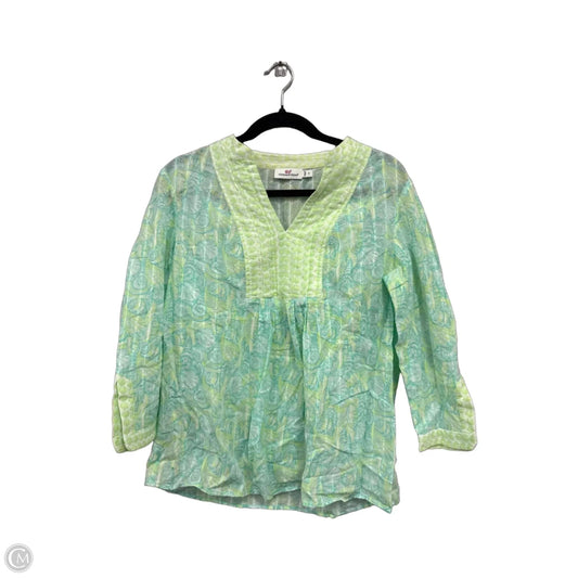 Top 3/4 Sleeve By Vineyard Vines In Green & Yellow, Size: S
