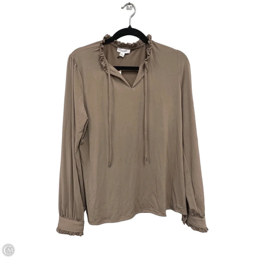 Top Long Sleeve By Calvin Klein In Taupe, Size: L