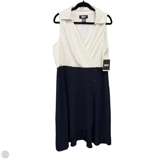 Dress Casual Midi By Dkny In Blue & Cream, Size: 16