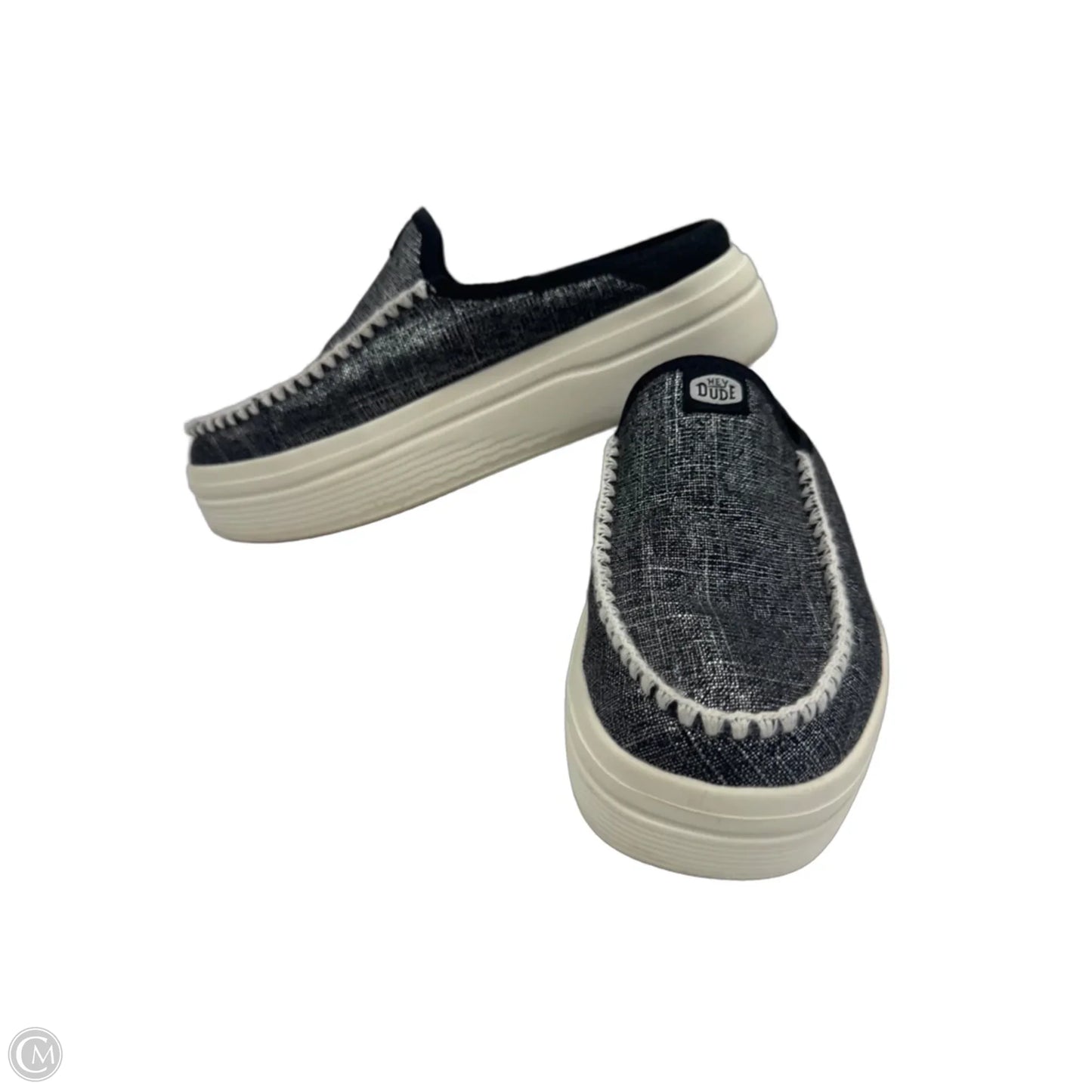 Shoes Heels Platform By Hey Dude In Black & Silver, Size: 7