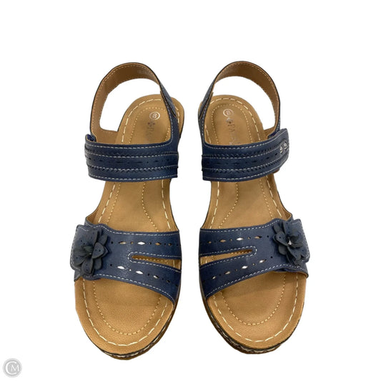 Sandals Heels Wedge By Spring Step In Blue, Size: 8