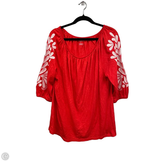 Top 3/4 Sleeve By Talbots In Red & White, Size: L