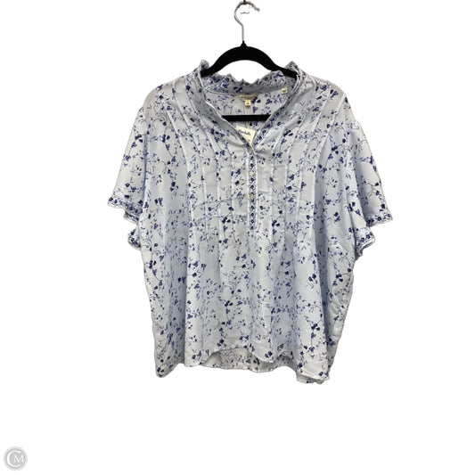 Top Short Sleeve By Max Studio In Blue & White, Size: 2x