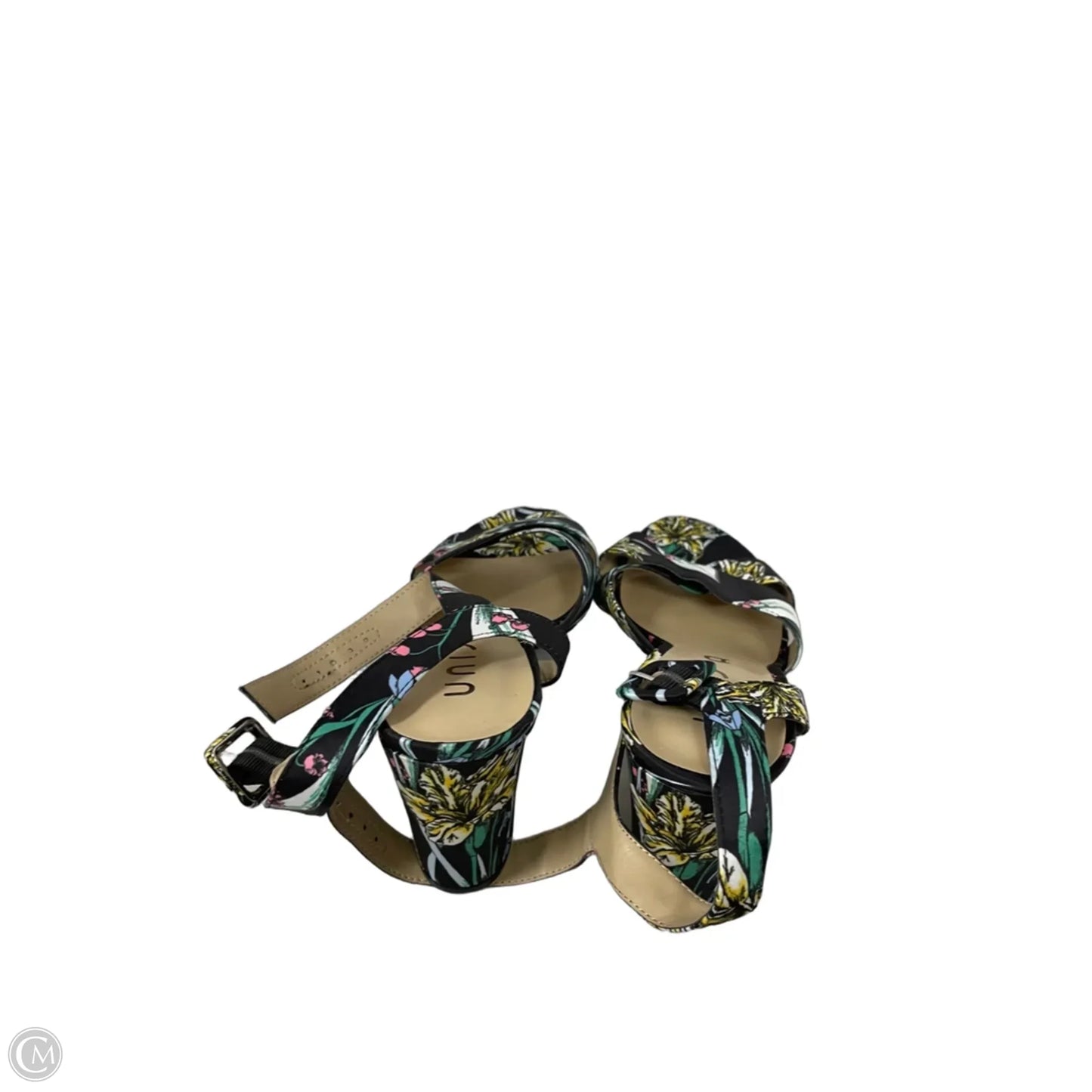 Sandals Heels Block By Unisa In Black & Yellow, Size: 8.5