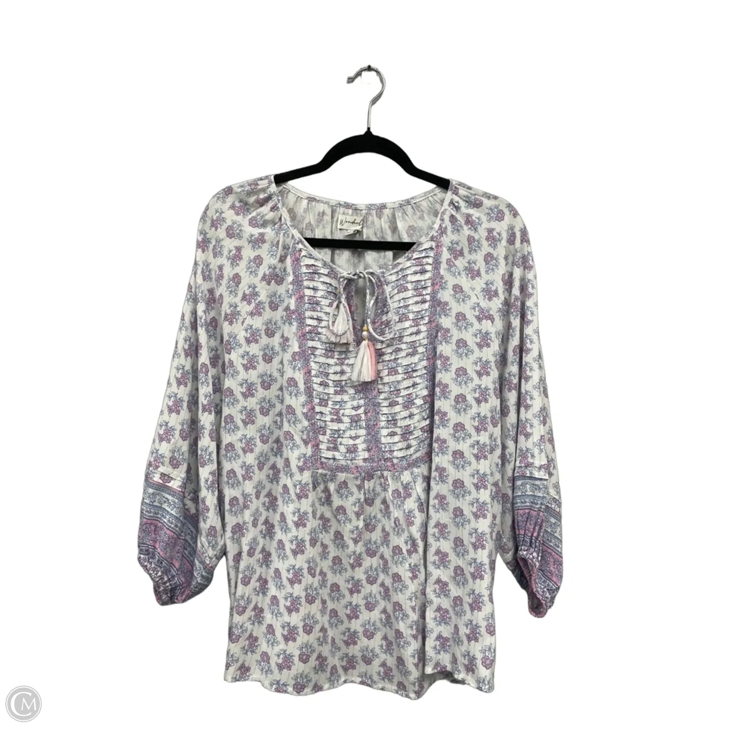 Top 3/4 Sleeve By Wonderly In Blue & Pink, Size: 1x