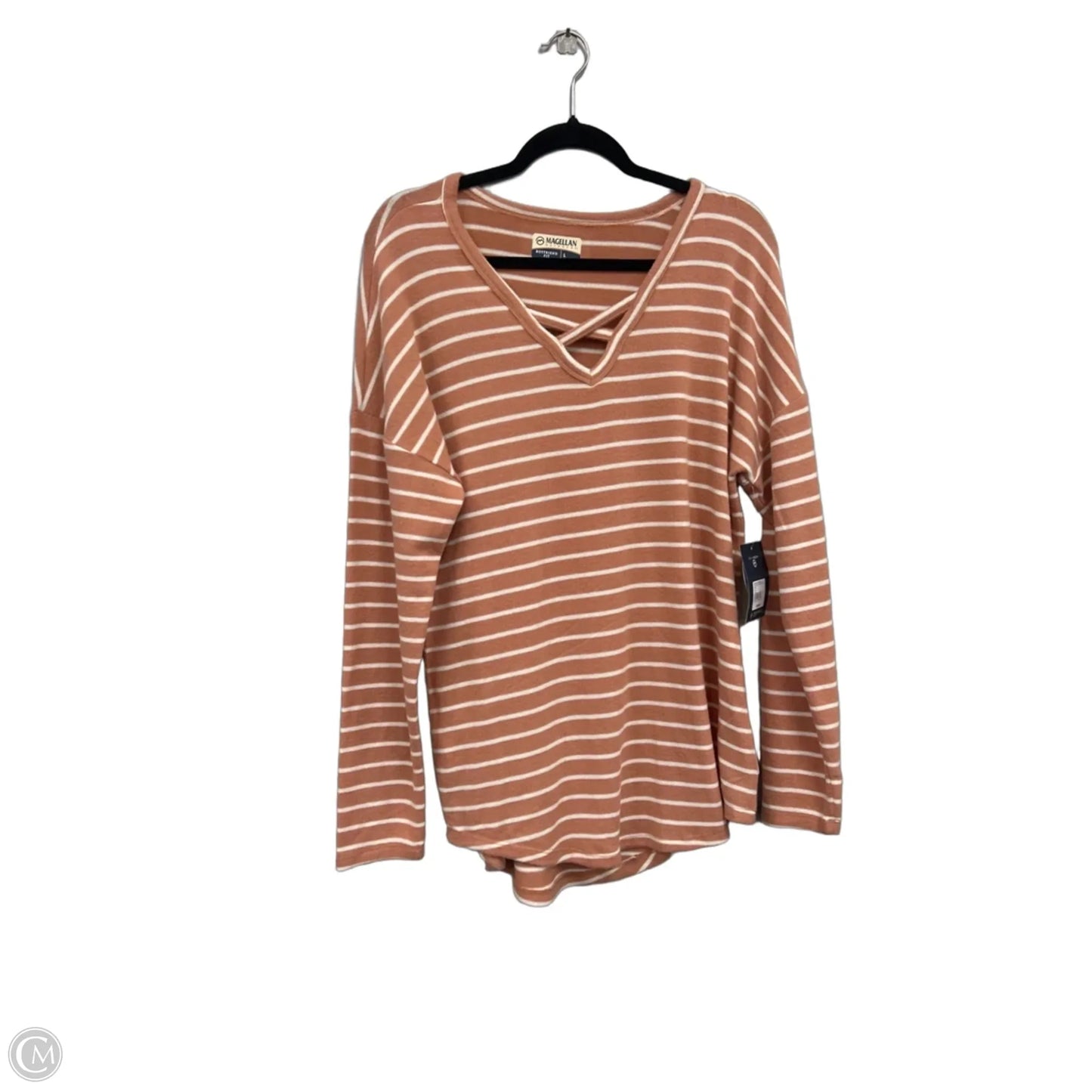 Top Long Sleeve By Magellan In Orange & White, Size: L