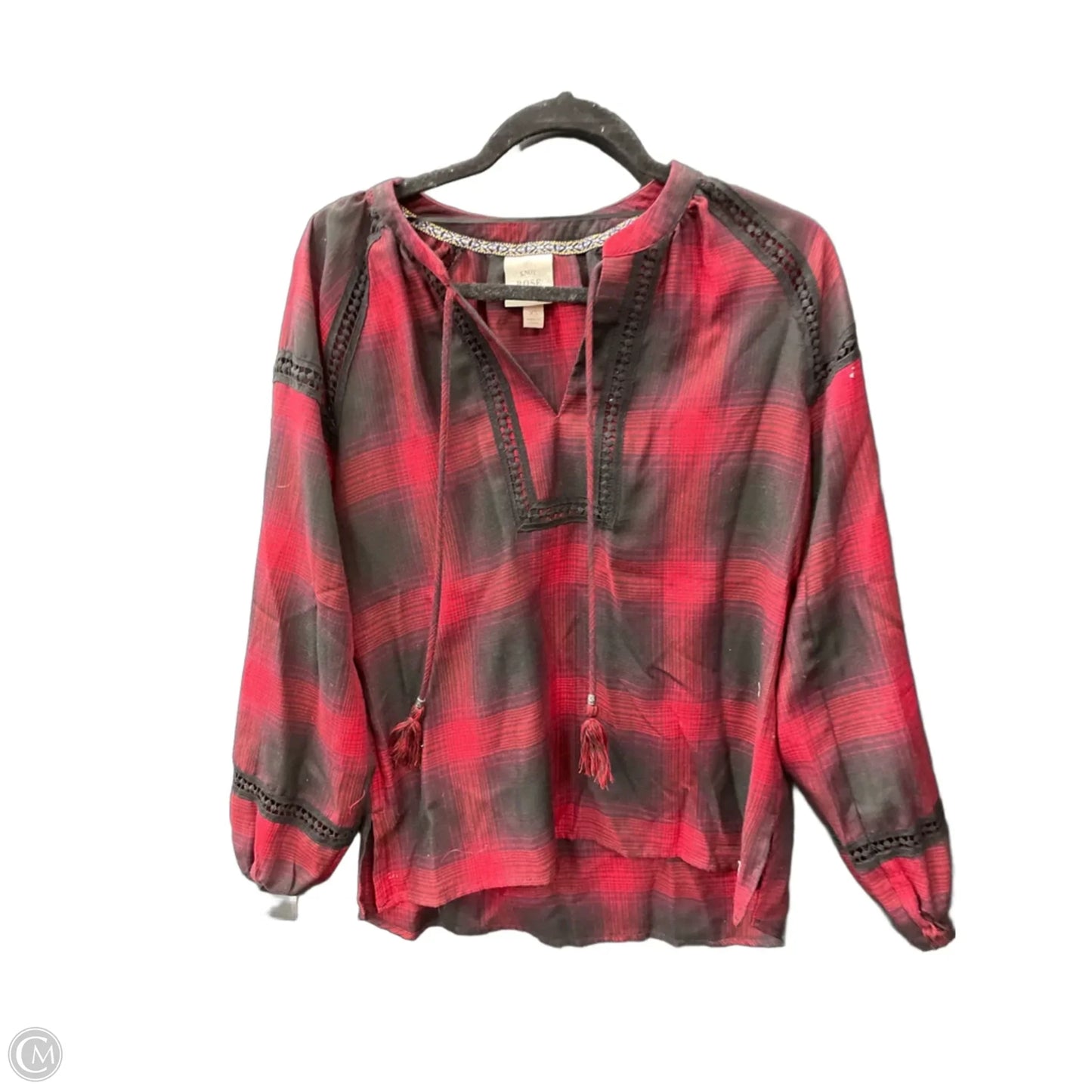 Top Long Sleeve By Knox Rose In Black & Red, Size: Xs