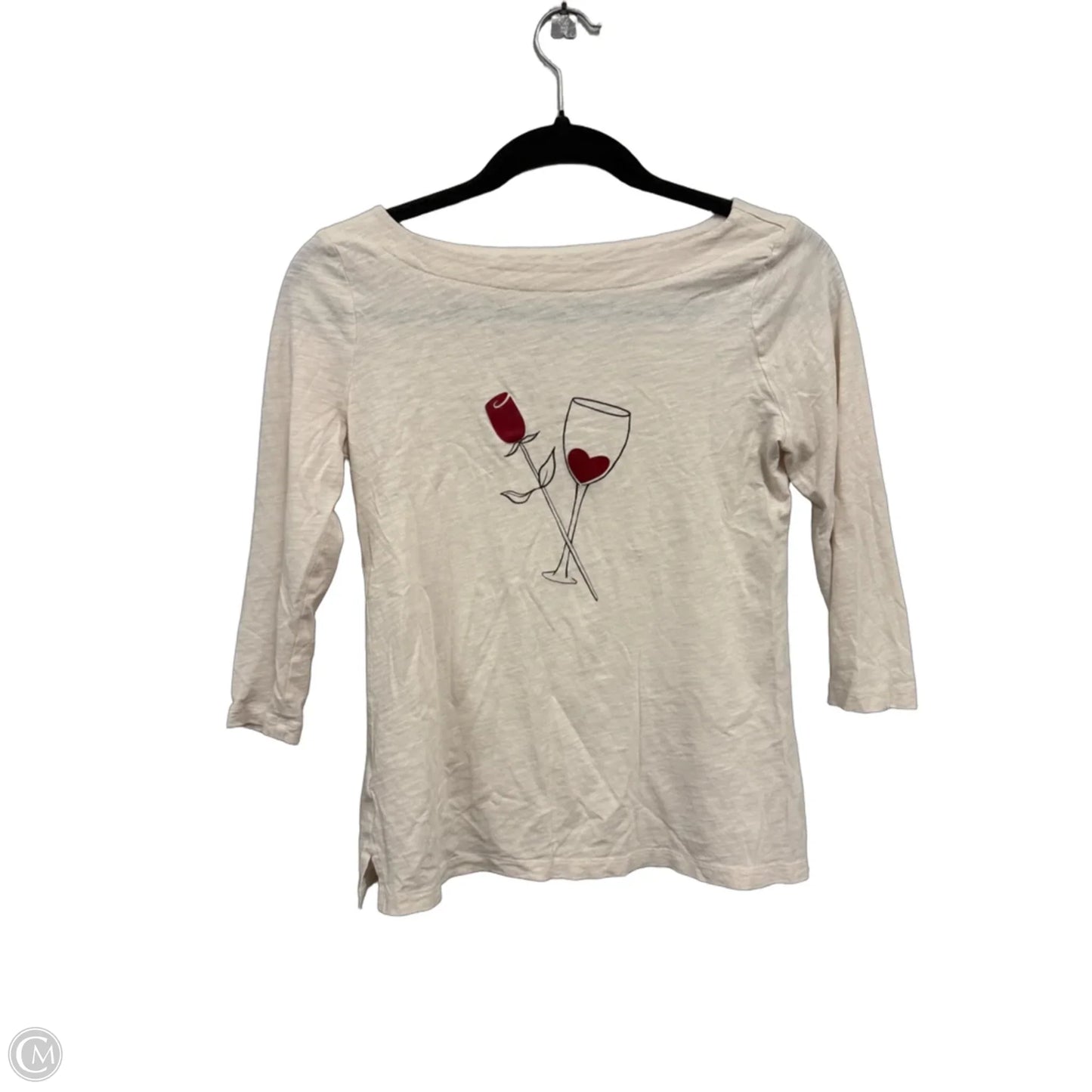 Top 3/4 Sleeve Basic By Loft In Cream & Red, Size: S
