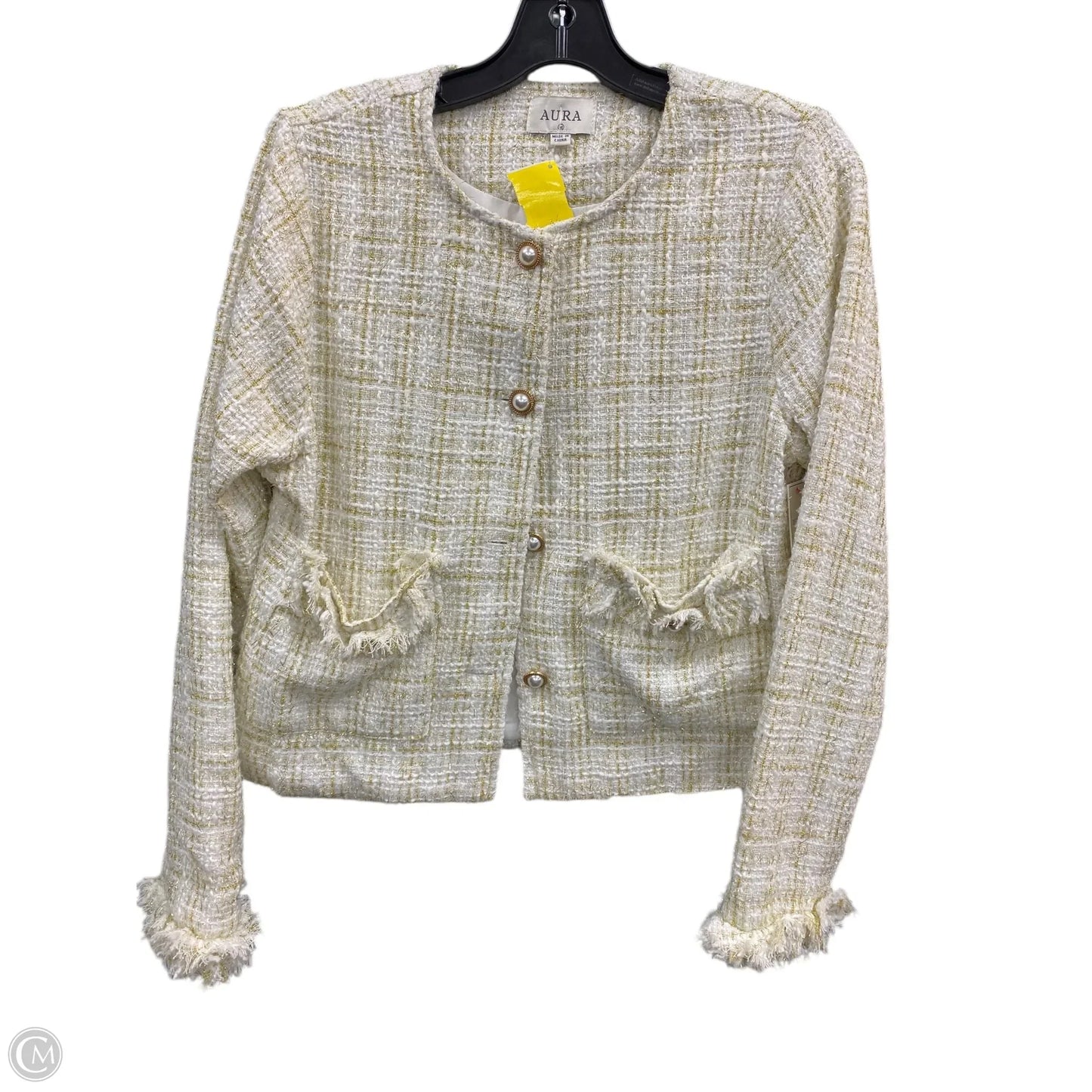 Skirt Suit 2pc By Clothes Mentor In Gold & White, Size: M