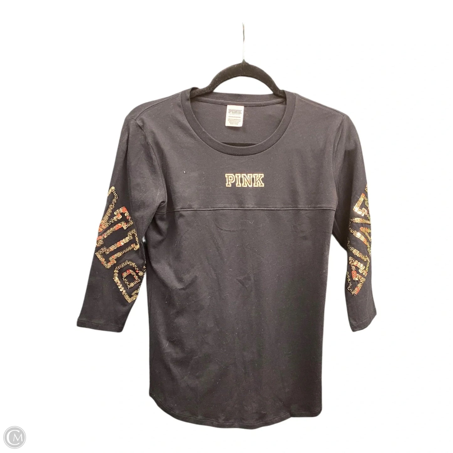 Top 3/4 Sleeve By Pink In Black & Gold, Size: Xs