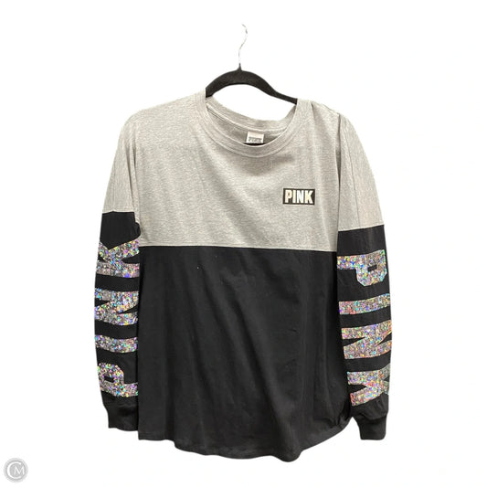Top Long Sleeve By Pink In Black & Grey, Size: Xs
