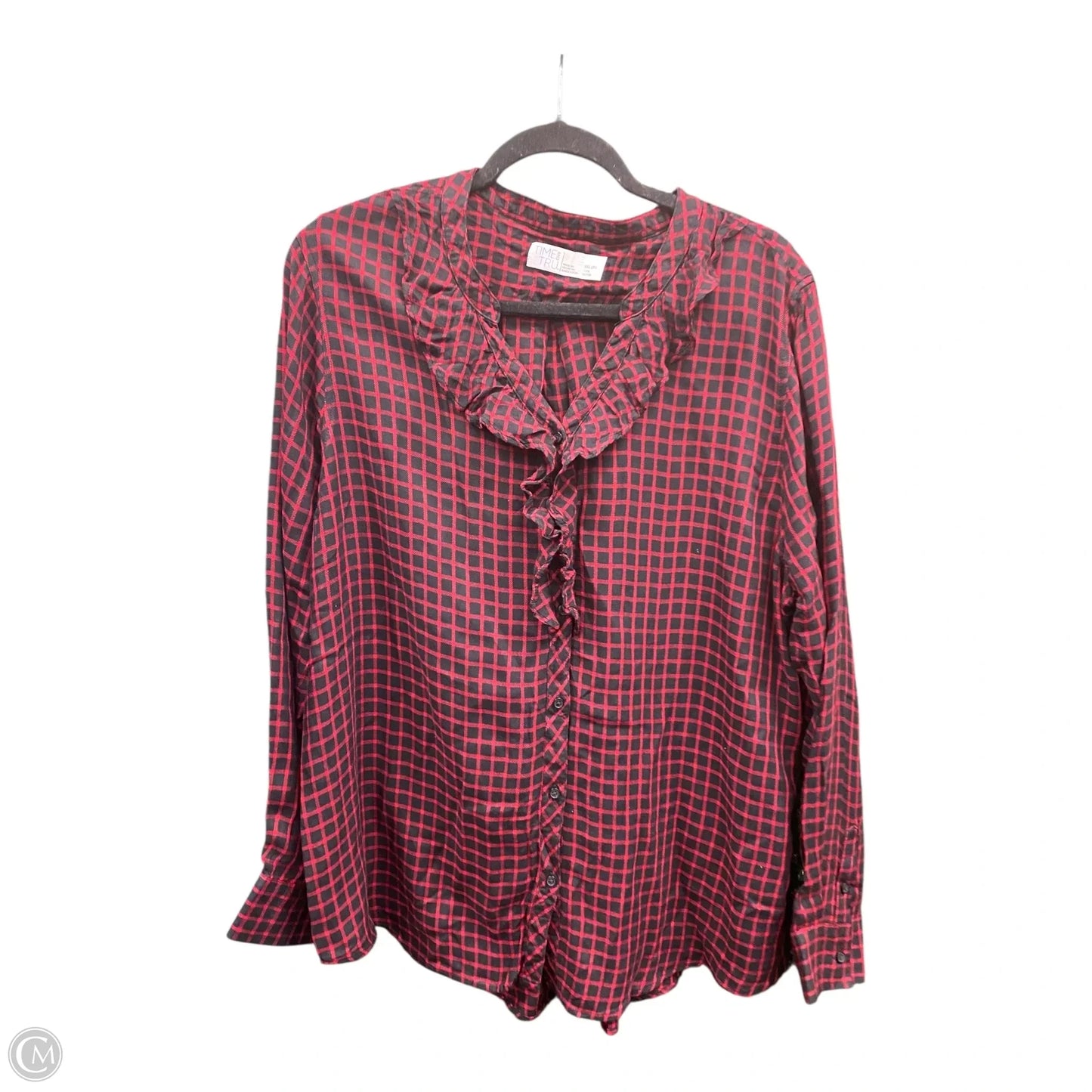 Blouse Long Sleeve By Time And Tru In Black & Red, Size: Xxl