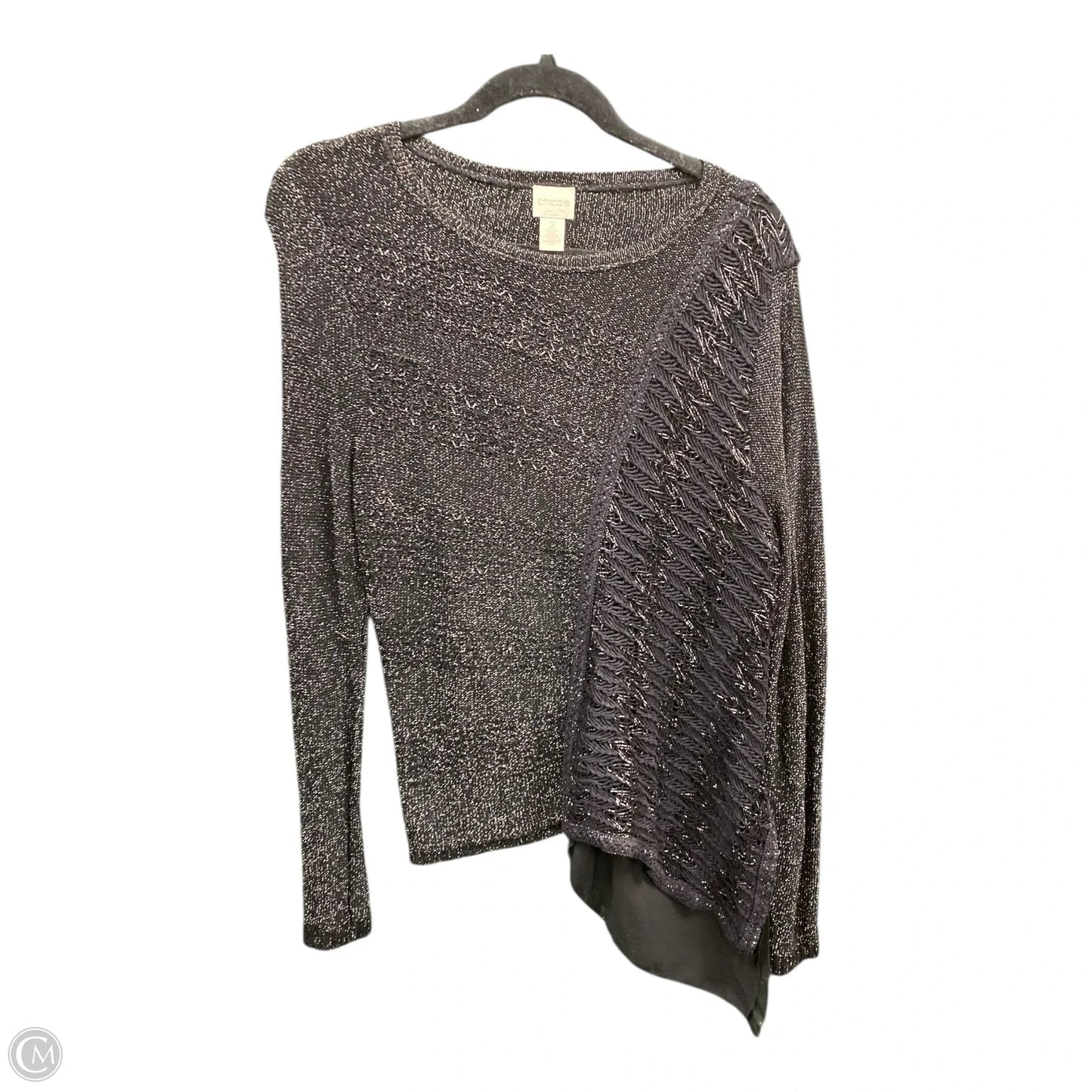 Sweater By Chicos In Black & Silver, Size: L