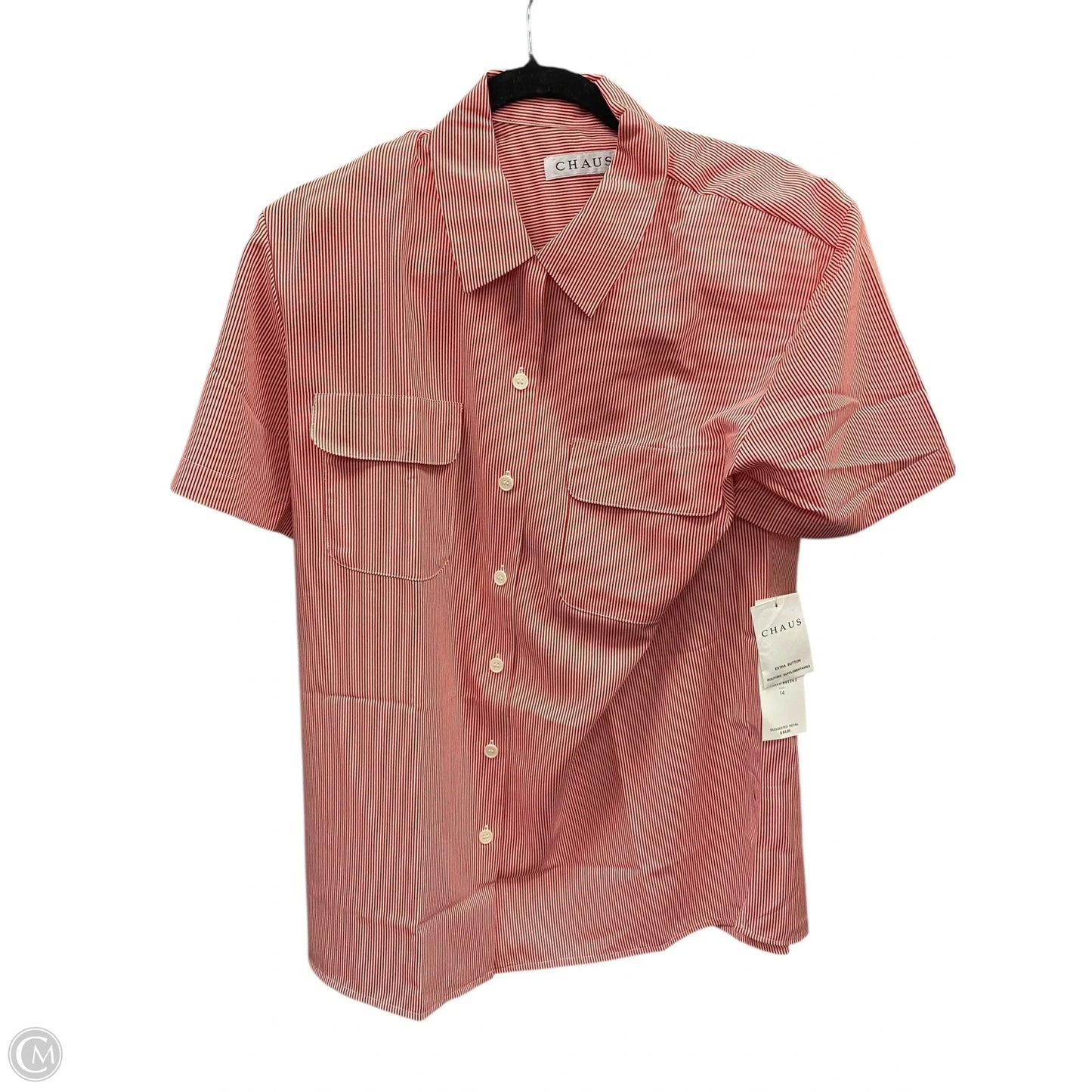 Blouse Short Sleeve By Chaus In Striped Pattern, Size: 14