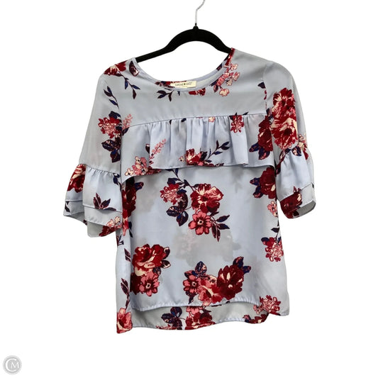 Blouse Short Sleeve By Living Doll In Blue & Red, Size: M