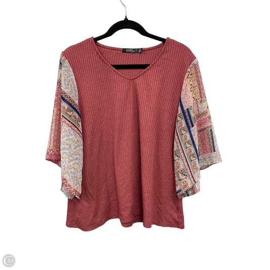 Top Short Sleeve By Cure In Pink & White, Size: 1x