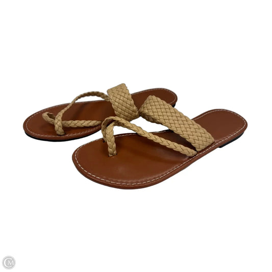 Sandals Flats By Clothes Mentor In Brown & Cream, Size: 9.5