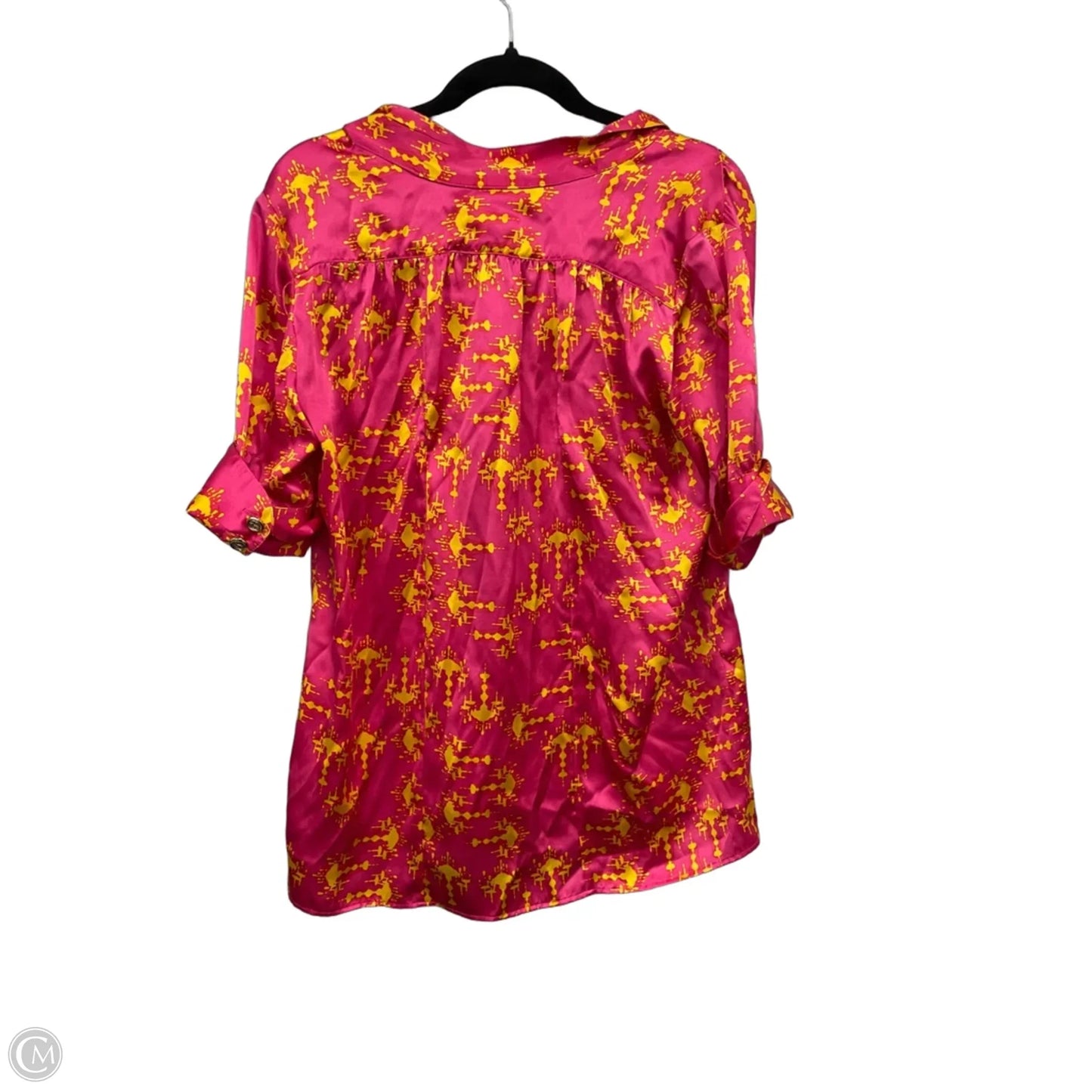 Blouse 3/4 Sleeve By Clothes Mentor In Pink & Yellow, Size: L