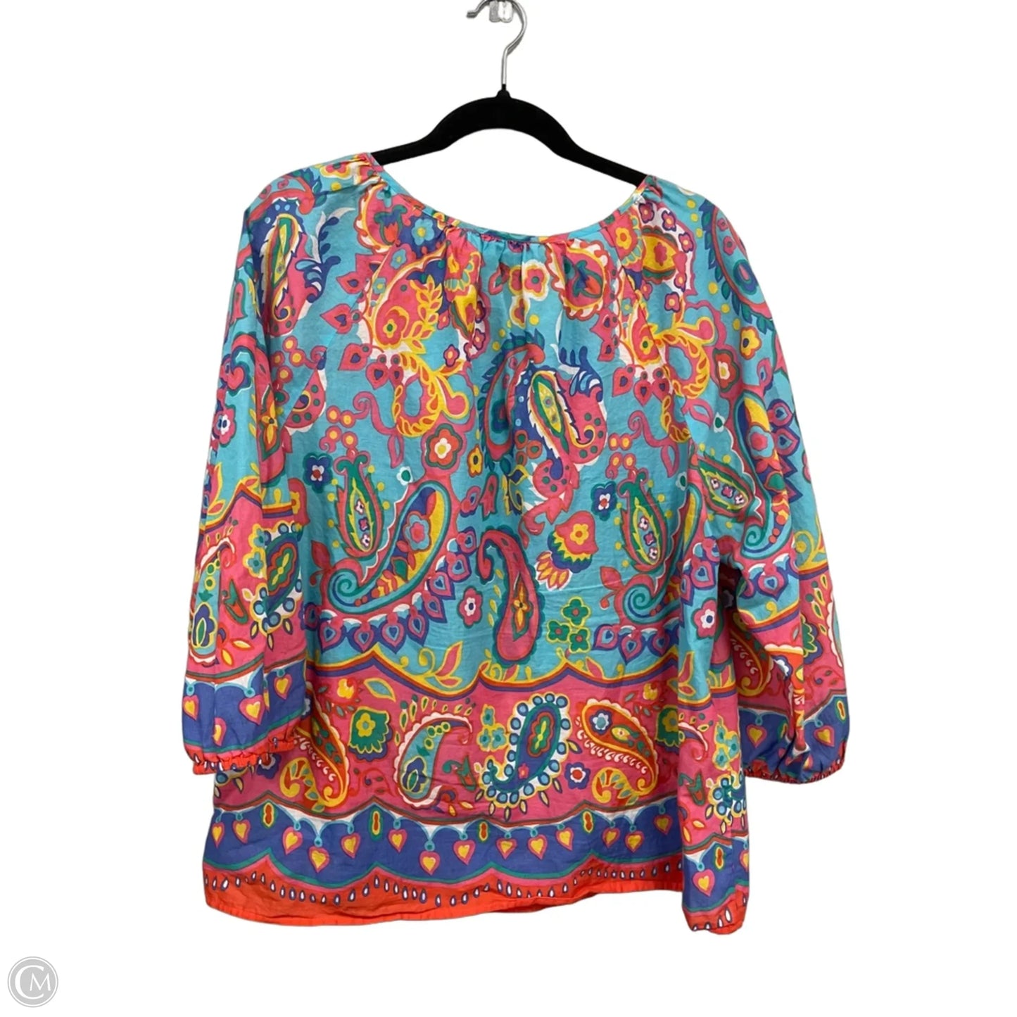 Top 3/4 Sleeve By Talbots In Blue & Pink, Size: Xl