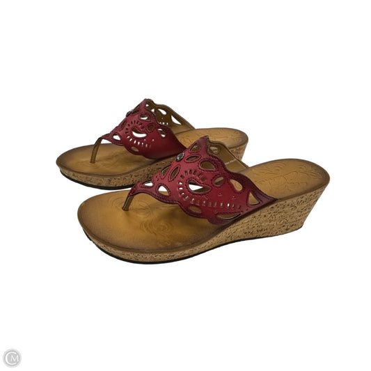 Sandals Heels Wedge By Clarks In Cream & Red, Size: 7
