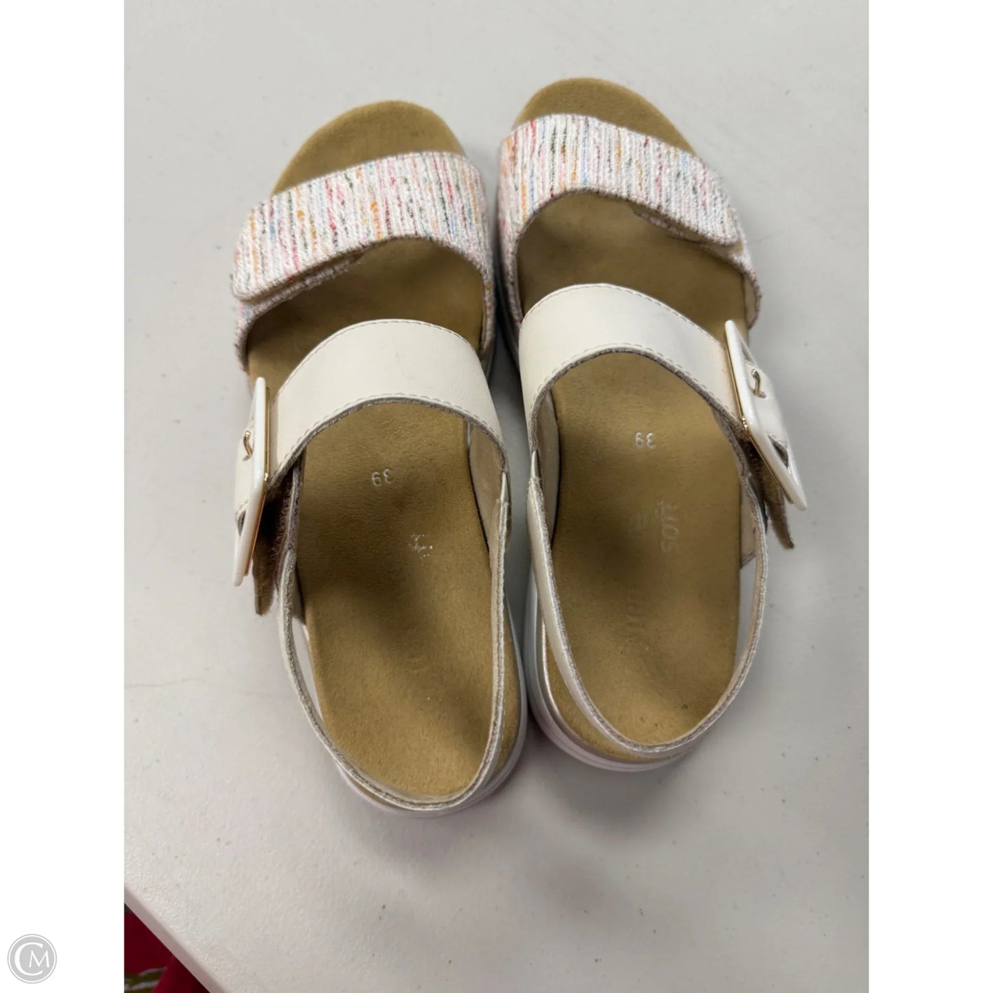 Sandals Heels Platform By Clothes Mentor In Cream & Pink, Size: 8.5