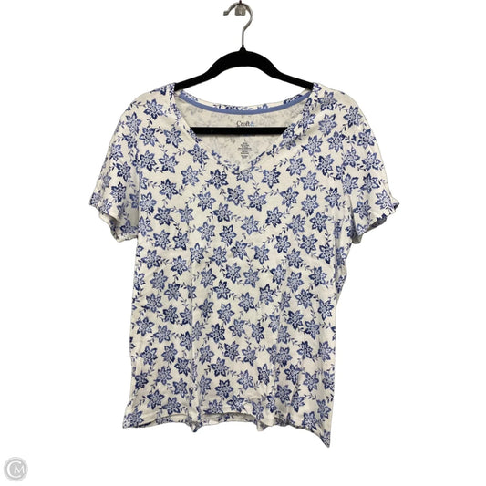 Top Short Sleeve By Croft And Barrow In Blue & White, Size: L