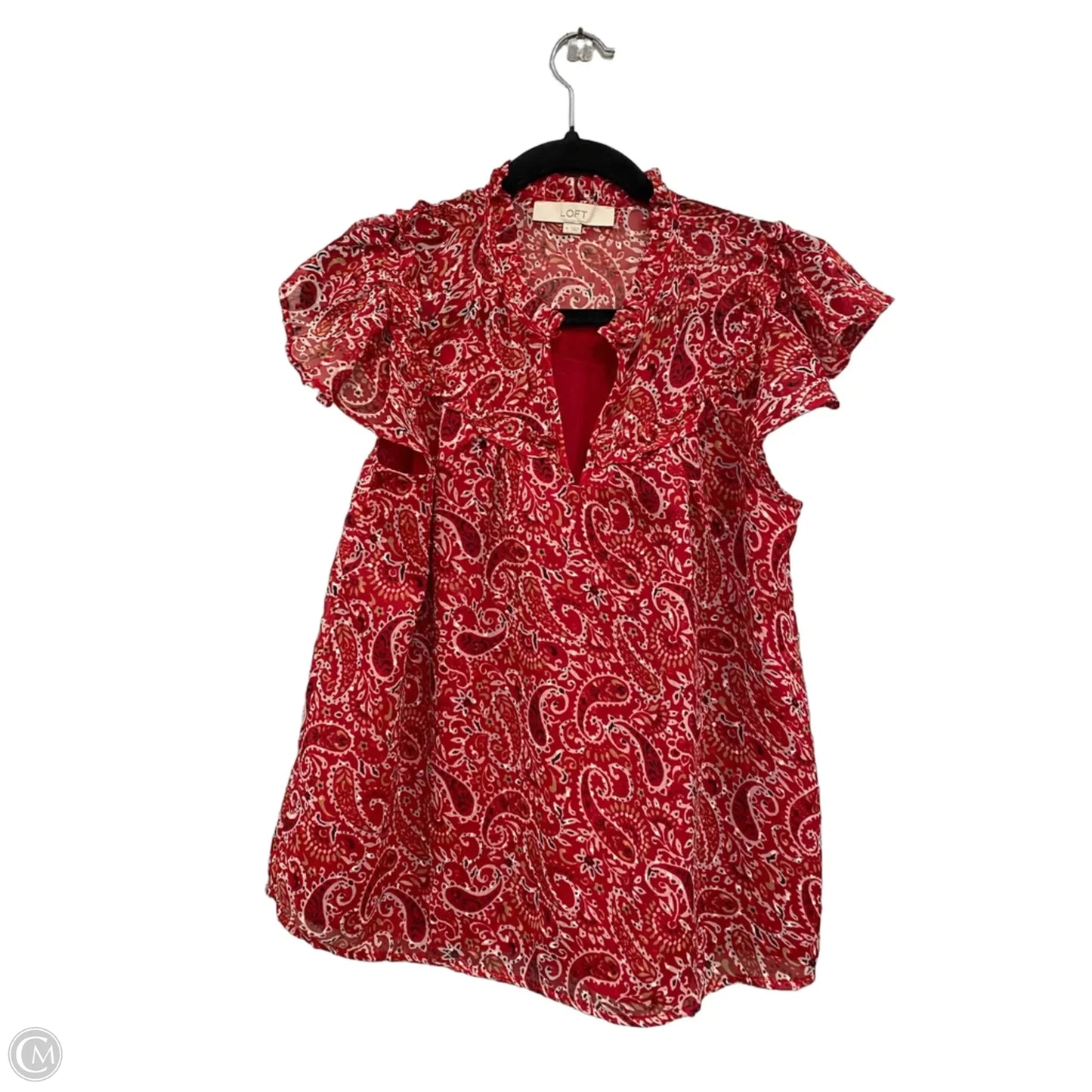 Top Short Sleeve By Loft In Red & White, Size: M